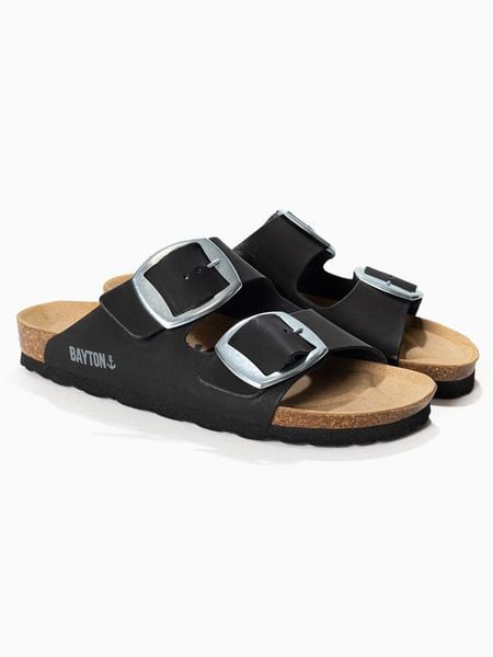 BAYTON Klapki "Alicante" w kolorze czarnym rozmiar: 38. Czarne klapki Bayton, bez wzorów, klasyczne, z otwartym noskiem, bez obcasa, bez zapięcia. Za 122.09 zł.