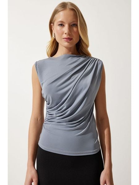 Happiness Istanbul Bluzka w kolorze szarym rozmiar: 36. Szare bluzki Happiness Istanbul, bez wzorów, bez kołnierzyka, bez ramiączek. Za 56.99 zł.