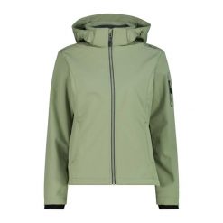 Kurtka Damska Softshell GREEN. Zielone kurtki przejściowe sportowe CMP, m, bez wzorów, z elastanu, z kapturem, trekkingowe. Za 329.99 zł.
