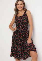 Czarna Sukienka Rozkloszowana na Ramiączkach w Kwiaty Tallio. Czarne sukienki Born2be, na co dzień, l, bez wzorów, z jeansu, eleganckie, bez kołnierzyka, bez ramiączek, midi, proste. W wyprzedaży za 38.24 zł.