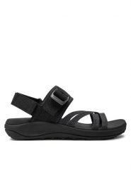 Merrell Sandały District 4 Backstrap J006436 Czarny. Czarne sandały Merrell, bez wzorów, z materiału, bez obcasa, na płaskiej podeszwie, bez zapięcia. Za 259.99 zł.
