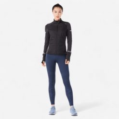 Bluza do biegania damska Kiprun Vest Warm ocieplana. Czarne bluzy KIPRUN, l, bez wzorów, z materiału, sportowe, bez ramiączek, bez kaptura. Za 199.99 zł.