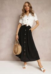 Czarna Rozkloszowana Spódnica Maxi z Gumką w Talii i Kieszeniami Kendrani. Czarne spódnice Renee, na co dzień, m, bez wzorów, eleganckie, maxi, proste. W wyprzedaży za 55.99 zł.
