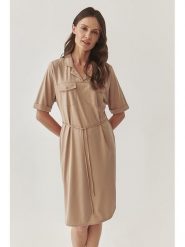 TATUUM Sukienka w kolorze beżowym rozmiar: S. Brązowe sukienki Tatuum, na co dzień, s, bez wzorów, z tkaniny, bez kołnierzyka, bez ramiączek, midi, proste. Za 140.20 zł.