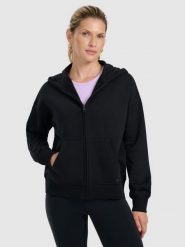 4F Bluza dresowa rozpinana z kapturem damska - czarna L. Czarne bluzy 4f, l, bez wzorów, z dresówki, bez ramiączek, z kapturem. Za 169.99 zł.