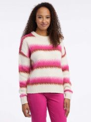 Orsay Sweter w kolorze biało-różowym rozmiar: L. Białe swetry Orsay, l, bez wzorów, z wełny, bez ramiączek. Za 154.07 zł.