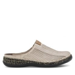 Klapki Rieker. Brązowe klapki Rieker, bez wzorów, bez obcasa, bez zapięcia. Za 299.99 zł.
