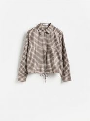 Koszula w kratę - beżowy. Brązowe koszule Reserved, l, bez wzorów, z bawełny, bez kołnierzyka, bez ramiączek. Za 129.99 zł.