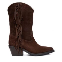 Kowbojki Badura. Brązowe botki Badura, bez wzorów, bez obcasa, na słupku, bez zapięcia. Za 299.99 zł.