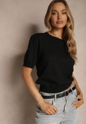 Czarna Dzianinowa Bluzka z Wiskozą z Lekkimi Bufkami w Ramionach Afevia. Czarne bluzki Renee, m, bez wzorów, z dzianiny, eleganckie, bez kołnierzyka, bez ramiączek. W wyprzedaży za 51.99 zł.