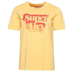 Koszulka turystyczna damska Superdry Vintage Shadow. Żółte t-shirty sportowe Superdry, bez wzorów, z bawełny, bez ramiączek. W wyprzedaży za 91.00 zł.