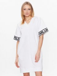 KARL LAGERFELD Sukienka codzienna Logo 225W1356 Biały Relaxed Fit. Białe sukienki KARL LAGERFELD, na co dzień, s, bez wzorów, z bawełny, bez kołnierzyka, bez ramiączek, proste. Za 539.99 zł.