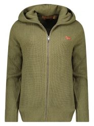 Geographical Norway Kardigan w kolorze khaki rozmiar: L. Brązowe swetry Geographical Norway, l, bez wzorów, ze splotem, bez ramiączek. Za 94.95 zł.