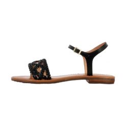 Sandały GEOX D SOZY S A - GOAT LEA Czarny. Czarne sandały Geox, bez wzorów, ze skóry, bez obcasa, bez zapięcia. Za 329.99 zł.