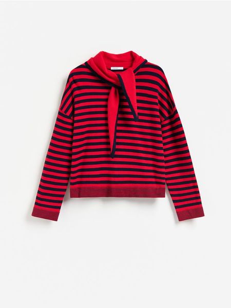 Sweter z ozdobnym wiązaniem - wielobarwny. Swetry Reserved, l, bez wzorów, z dzianiny, bez ramiączek. Za 149.99 zł.