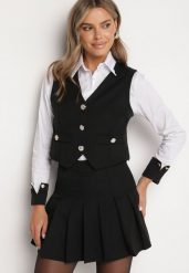Czarny Elegancki 3-Częściowy Komplet z Wiskozą Koszula Kamizelka i Plisowane Spódnico-Spodenki Zemiga. Czarne koszule Born2be, l, bez wzorów, z wiskozy, eleganckie, bez kołnierzyka, bez ramiączek. W wyprzedaży za 195.49 zł.