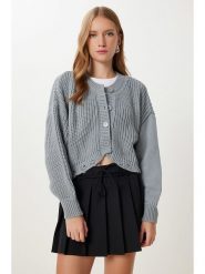 Happiness Istanbul Kardigan w kolorze szarym rozmiar: onesize. Szare swetry Happiness Istanbul, bez wzorów, ze splotem, bez ramiączek. Za 60.99 zł.