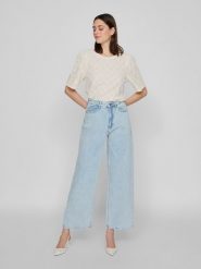 Vila Dżinsy - Comfort fit - w kolorze błękitnym rozmiar: 34/L30. Niebieskie jeansy Vila, l, z aplikacjami, ze skóry, klasyczne, z podwyższonym stanem. Za 96.60 zł.