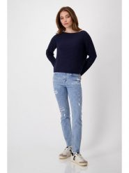 Monari Sweter w kolorze granatowym rozmiar: 40. Niebieskie swetry Monari, bez wzorów, z bawełny, bez ramiączek. Za 184.46 zł.