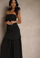 Czarna Sukienka Koktajlowa z Dekoltem Bandeau Ozdobiona Marszczeniem Folimmea. Czarne sukienki Renee, m, bez wzorów, eleganckie, bez kołnierzyka, bez ramiączek, maxi, kopertowe. W wyprzedaży za 135.99 zł.