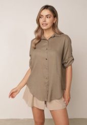 Jasnozielona Koszula Casual z Wiskozą i Lnem z Rękawami 3/4 Linyana. Zielone koszule Born2be, l, bez wzorów, z jeansu, casualowe, bez kołnierzyka, bez ramiączek. Za 99.99 zł.