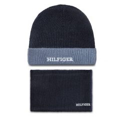 Komplet czapka i komin Tommy Hilfiger. Niebieskie szaliki i kominy Tommy Hilfiger, bez wzorów. Za 179.99 zł.