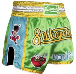 8 Weapons Spodenki Muay Thai Yummy Zielone. Zielone szorty sportowe 8 WEAPONS, bez wzorów, z satyny, z podwyższonym stanem, na fitness i siłownię. Za 302.50 zł.
