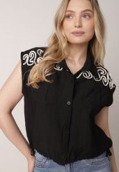 Czarna Wiskozowa Koszula Boho Bez Rękawów ze Ściągaczem w Pasie Limopise. Czarne koszule Born2be, l, bez wzorów, z materiału, boho, bez kołnierzyka, bez ramiączek. Za 89.99 zł.