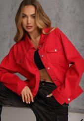 Czerwona Jeansowa Kurtka z Bawełny Perilopei. Czerwone kurtki Renee, l, bez wzorów, z bawełny, bez kaptura. Za 149.99 zł.