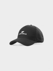 4F Czapka z daszkiem strapback uniseks - czarna L/XL. Czarne czapki z daszkiem 4f, na lato, bez wzorów, z bawełny, klasyczne. W wyprzedaży za 39.99 zł.