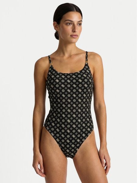 Guess Strój kąpielowy E6GJ10 MC04R Czarny. Czarne stroje jednoczęściowe Guess, z aplikacjami, z syntetyku. Za 271.99 zł.