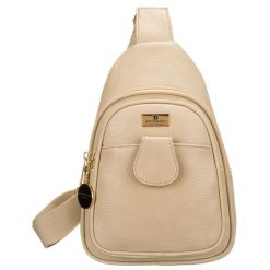 Modna i funkcjonalna beżowa saszetka damska crossbody z eko skóry Peterson. Brązowe nerki i saszetki Peterson, z aplikacjami, z materiału, małe, bez dodatków. Za 89.99 zł.