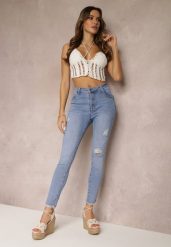 Niebieskie Jeansy z Regularnym Stanem i Wywiniętymi Nogawkami Velazquez. Niebieskie jeansy Renee, plus size, bez wzorów, z jeansu, klasyczne. W wyprzedaży za 75.99 zł.
