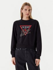 Guess Bluza W5YQ06 KB681 Czarny Regular Fit. Czarne bluzy Guess, xl, z aplikacjami, z bawełny, bez kaptura. Za 399.99 zł.