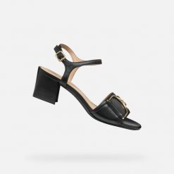 Sandały GEOX D35RNB Czarny. Czarne sandały Geox, bez wzorów, ze skóry, bez obcasa, bez zapięcia. Za 468.99 zł.