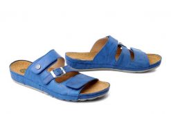 DR. BRINKMANN 700745-05 blau, klapki damskie. Niebieskie klapki Dr. Brinkmann, bez wzorów, ze skóry, bez obcasa, bez zapięcia. Za 263.42 zł.