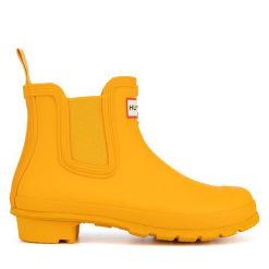 Kalosze Hunter. Żółte kalosze Hunter, bez wzorów, bez zapięcia. Za 399.99 zł.