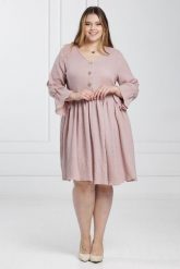 Beżowa marszczona sukienka Scarlett z muślinu duże rozmiary XXL. Brązowe sukienki Moda Size Plus Iwanek, s, bez wzorów, z bawełny, bez kołnierzyka, bez ramiączek, midi. W wyprzedaży za 69.90 zł.