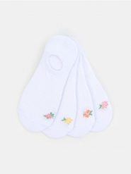 Bawełniane stopki z haftem kwiatów 4 pack - biały. Białe skarpetki Sinsay, bez wzorów, z bawełny. Za 9.99 zł.