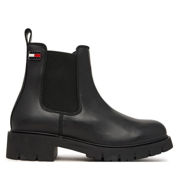 Sztyblety Tommy Jeans. Czarne botki Tommy Jeans, bez wzorów, z jeansu, bez obcasa, na płaskiej podeszwie, bez zapięcia. Za 649.99 zł.