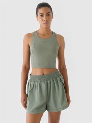 4F Crop top treningowy szybkoschnący 4F x Anna Lewandowska - khaki M. Brązowe topy sportowe 4f, m, bez wzorów, z dzianiny, na fitness i siłownię. Za 149.99 zł.