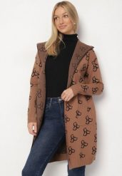Brązowy Kardigan z Geometrycznym Motywem Ralanis. Brązowe swetry Born2be, l, bez wzorów, z jeansu, biznesowe, bez ramiączek. Za 109.99 zł.