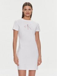 Calvin Klein Jeans Sukienka codzienna Diffused Monologo J20J223056 Biały Slim Fit. Białe sukienki Calvin Klein Jeans, na co dzień, s, bez wzorów, z bawełny, bez kołnierzyka, bez ramiączek, proste. Za 229.99 zł.