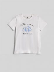 4F T-shirt regular z nadrukiem damski - biały L. Białe t-shirty 4f, l, bez wzorów, z bawełny, klasyczne, bez kołnierzyka, bez ramiączek. Za 69.99 zł.