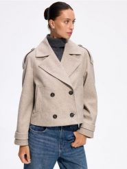 Kurtka z dwurzędowym zapięciem - beżowy. Brązowe kurtki Reserved, l, bez wzorów, z tkaniny, bez kaptura. Za 159.99 zł.