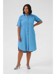 KAFFE curve Sukienka dżinsowa w kolorze błękitnym rozmiar: 46. Niebieskie sukienki KAFFE curve, bez wzorów, z bawełny, bez kołnierzyka, bez ramiączek, midi. Za 126.99 zł.