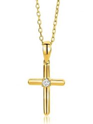 Revoni Złoty naszyjnik z diamentową zawieszką - dł. 45 cm rozmiar: onesize. Żółte naszyjniki Revoni, z materiału, z diamentem, złote. Za 1,087.99 zł.