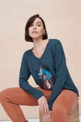 Sweter Damski Tursjan Dł. Ręk BS But. Zieleń Melanż. Zielone swetry blue shadow, z aplikacjami, z bawełny, bez ramiączek. Za 229.90 zł.