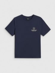 4F T-shirt relaxed z nadrukiem damski - granatowy M. Niebieskie t-shirty sportowe 4f, m, bez wzorów, z bawełny, bez ramiączek. Za 69.99 zł.
