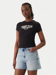 Tommy Jeans T-Shirt Wavy Flag DW0DW22272 Czarny Slim Fit. Czarne t-shirty Tommy Jeans, xs, bez wzorów, z bawełny, bez kołnierzyka, bez ramiączek. Za 149.99 zł.